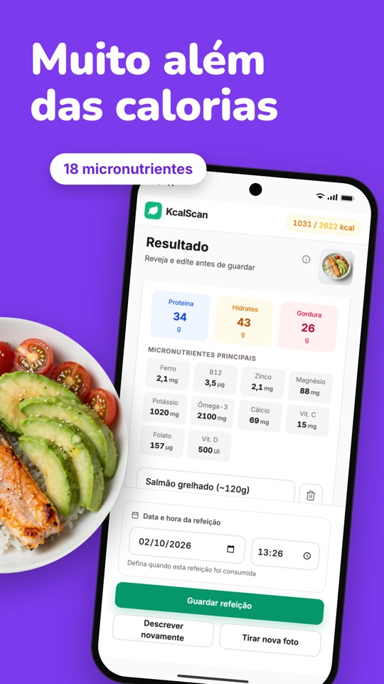 Muito além das calorias: 18 micronutrientes por análise, do ferro e da B12 ao ómega-3