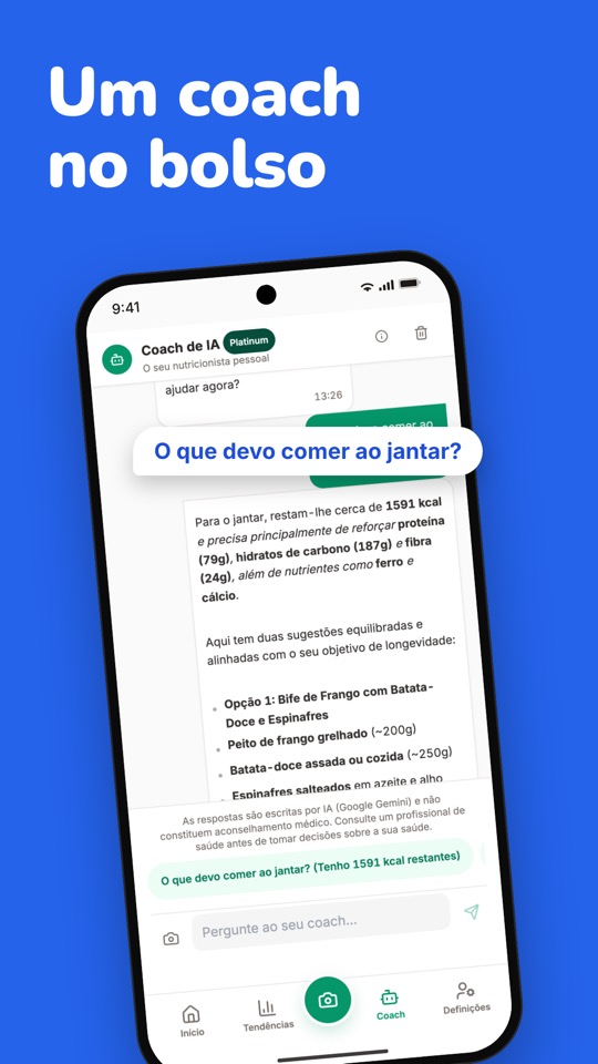 Um coach no bolso: o coach de IA sugere um jantar que encaixa no resto do dia